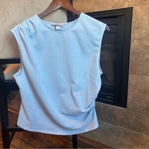 H&M Light Blue Sleeveless Textured Blouse With Sinched Detail. Size L